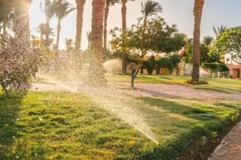 Well irrigated lawn at central Florida resort after sprinkler repair